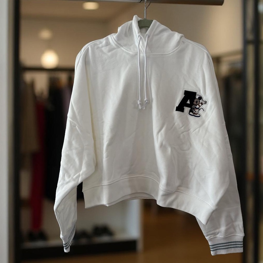 New with tags- White Adidas Disney Hoodie with Mickey & Letter A Patch